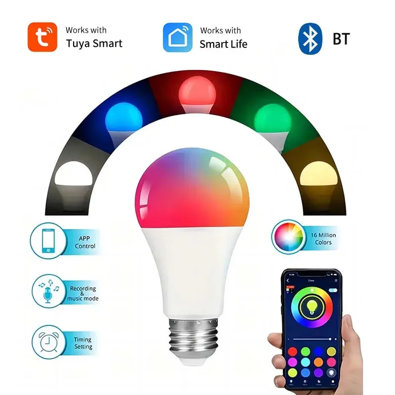 💡 Tuya LED Smart Light Bulbs | RGB   White | 9W Bluetooth Smart Lamp for Home | Remote Control & Group Control | E27