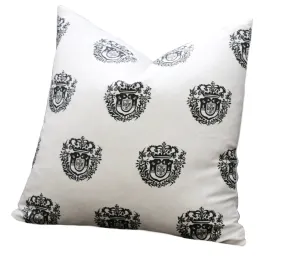 10 Sizes: Spanish Crest Black & Ivory ZIPPER Pillow Cover 18x18 20x20 24x24 26x26 White Pillow / Royal Crest Pillow Case