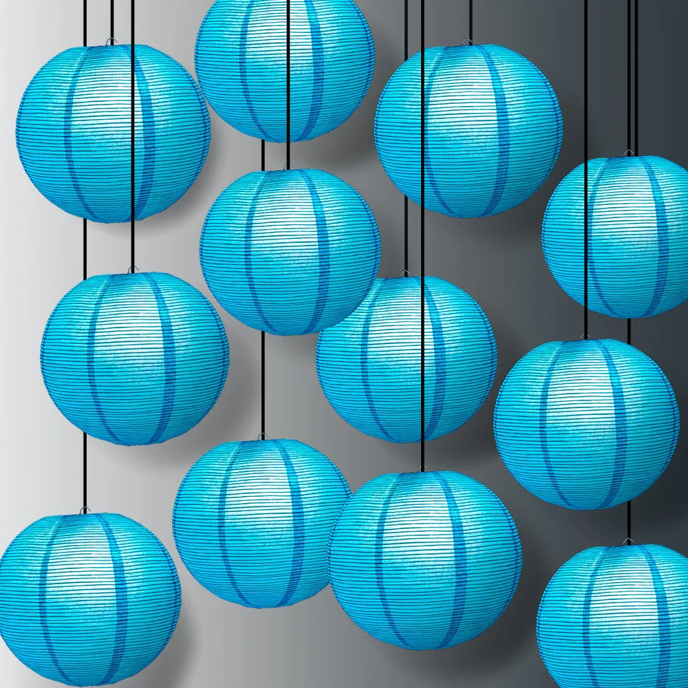 12 PACK | 12" Turquoise Blue Fine Line Premium Even Ribbing Paper Lantern, Extra Sturdy