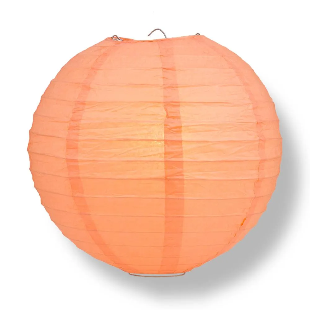 12" Peach / Orange Coral Round Paper Lantern, Even Ribbing, Chinese Hanging Wedding & Party Decoration