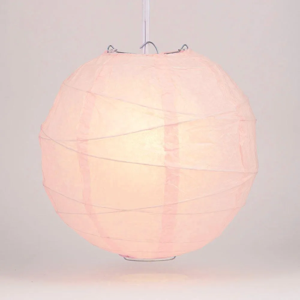 12" Rose Quartz Pink Round Paper Lantern, Crisscross Ribbing, Chinese Hanging Wedding & Party Decoration