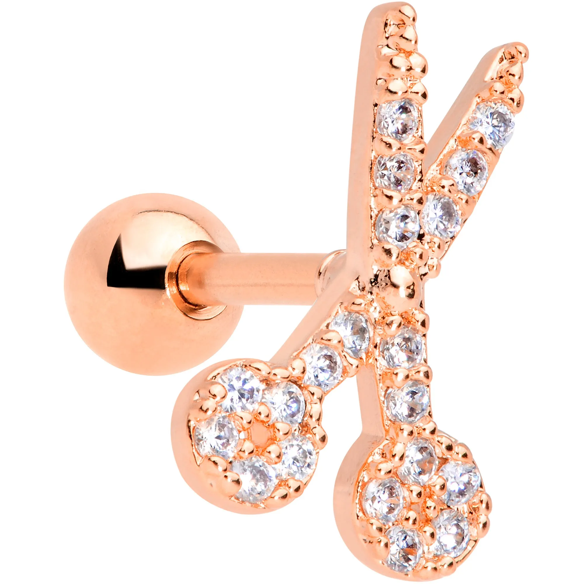 16 Gauge 1/4 Clear CZ Gem Rose Gold Tone Scissors Cartilage Tragus