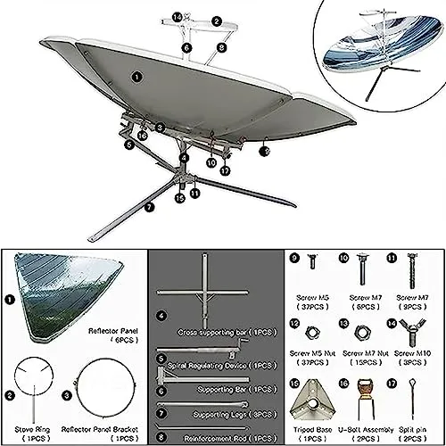 1800 W Concentration Solar Cooker,High Efficiency Parabolic Solar Oven,Outdoor Camping Barbecue,Food Concentration Tool,Durable,No Training Required