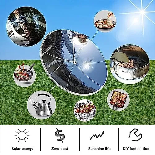 1800 W Concentration Solar Cooker,High Efficiency Parabolic Solar Oven,Outdoor Camping Barbecue,Food Concentration Tool,Durable,No Training Required