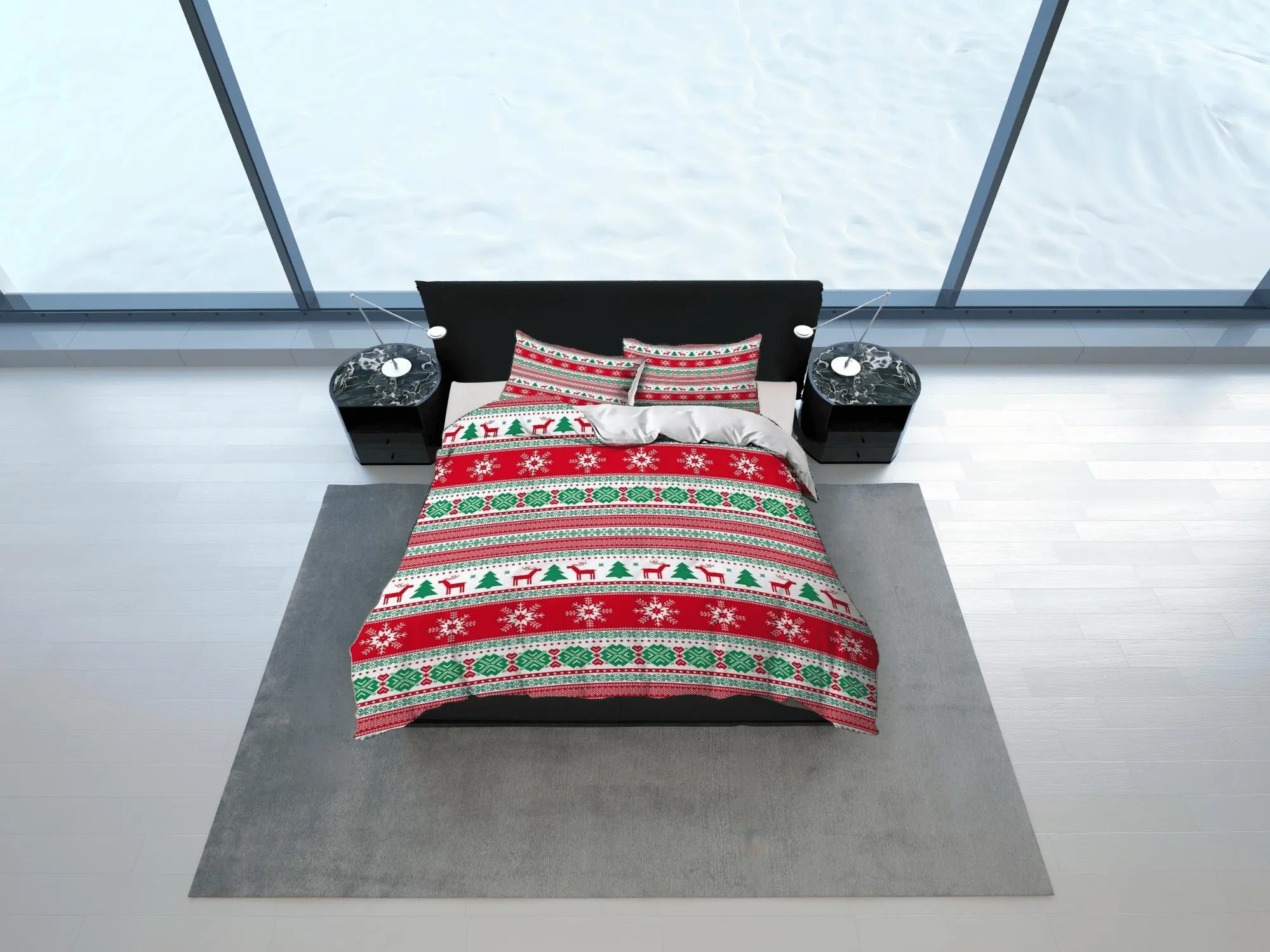 1950s ugly Christmas sweater inspired bedding & pillowcase holiday gift duvet cover king queen toddler bedding baby Christmas farmhouse