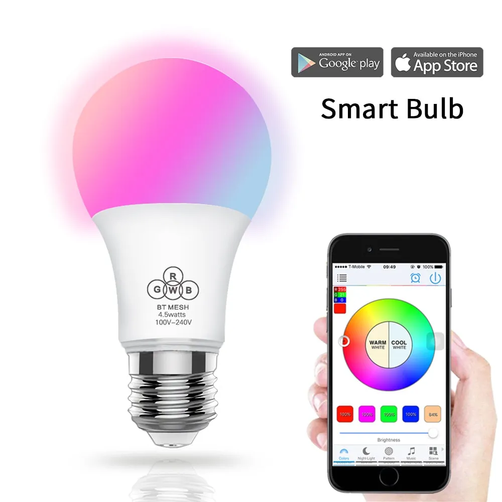 2018 Magic Blue 4.5W E27 RGBW led light WIFI bulb smart lighting Bluetooth lamp color change dimmable AC85-265V for home hotel