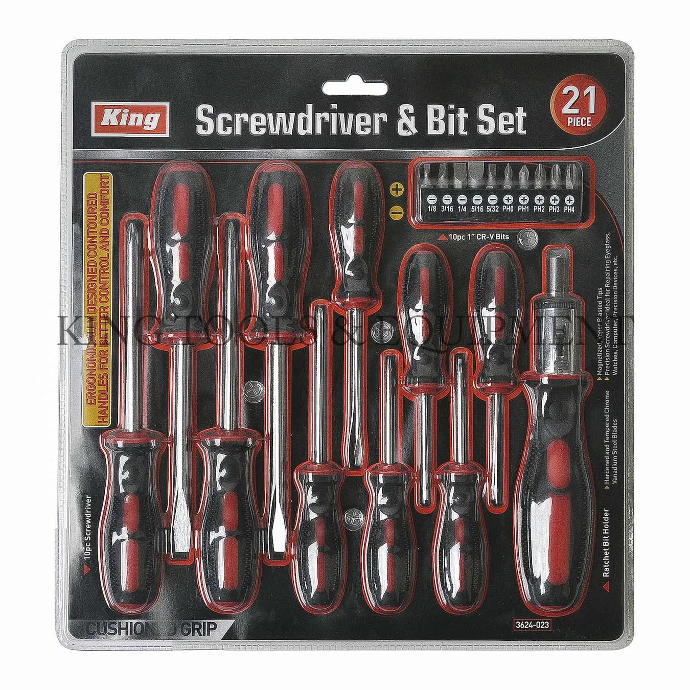 21-pc SCREWDRIVER and BIT SET w/ Ratchet Handle, Slotted SAE & Phillips - 3624-0