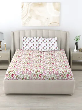 220 TC 100% Cotton Printed Bedsheet with Pillow Covers - Creeper Pink