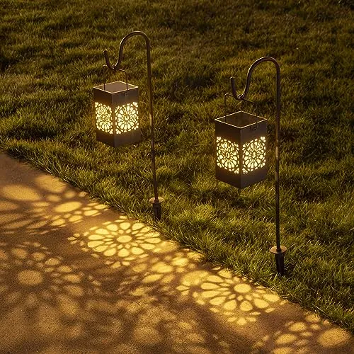 2PACK Solar Lanterns Hanging Outdoor Solar Lights , Decorative Garden Light IP65 Waterproof Landscape Lighting for Garden Patio Courtyard Lawn for Yard Tree Fence