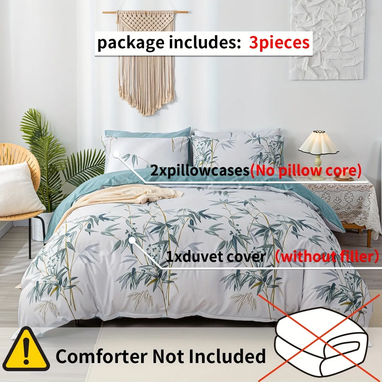 3-Piece Green Printed Duvet Cover Set: Luxurious Comfort with a Touch of Elegance(1*Duvet Cover   2*Pillowcases, Without Core)