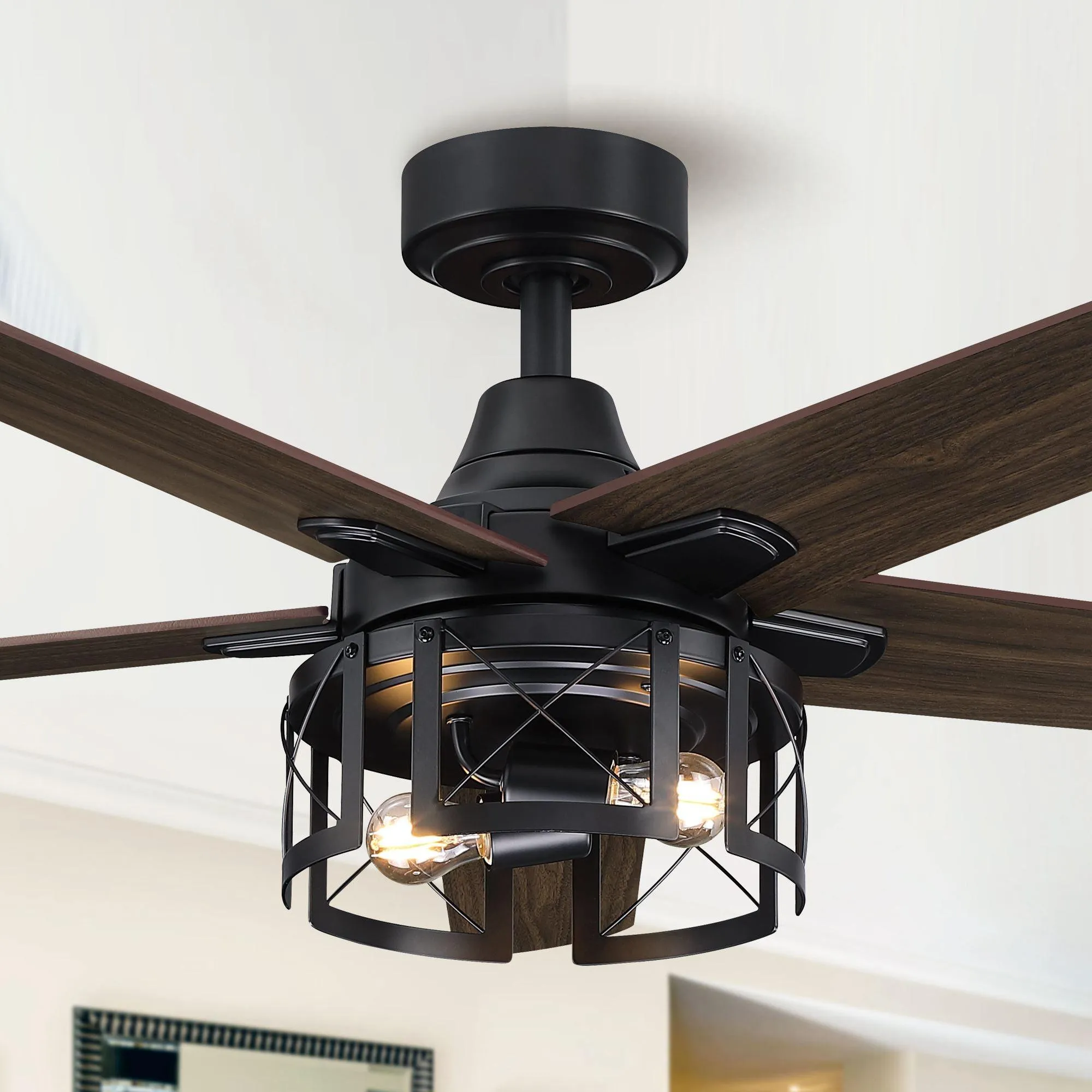 52" Kolkata Industrial Downrod Mount Reversible Ceiling Fan with Lighting and Remote Control