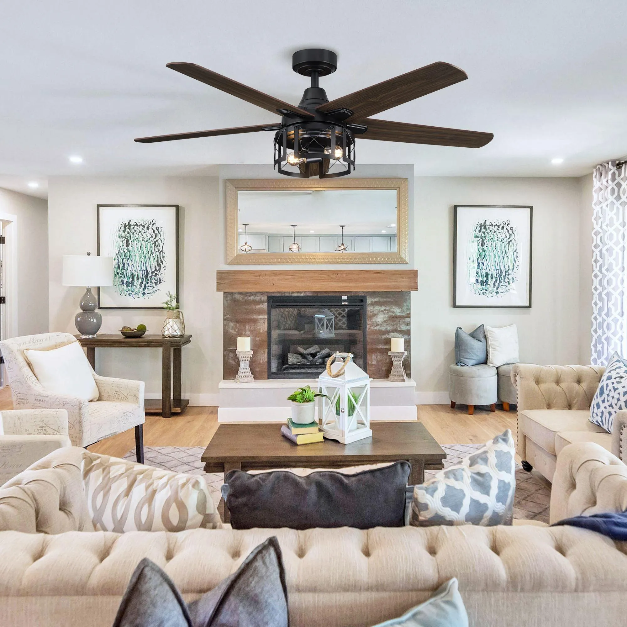 52" Kolkata Industrial Downrod Mount Reversible Ceiling Fan with Lighting and Remote Control