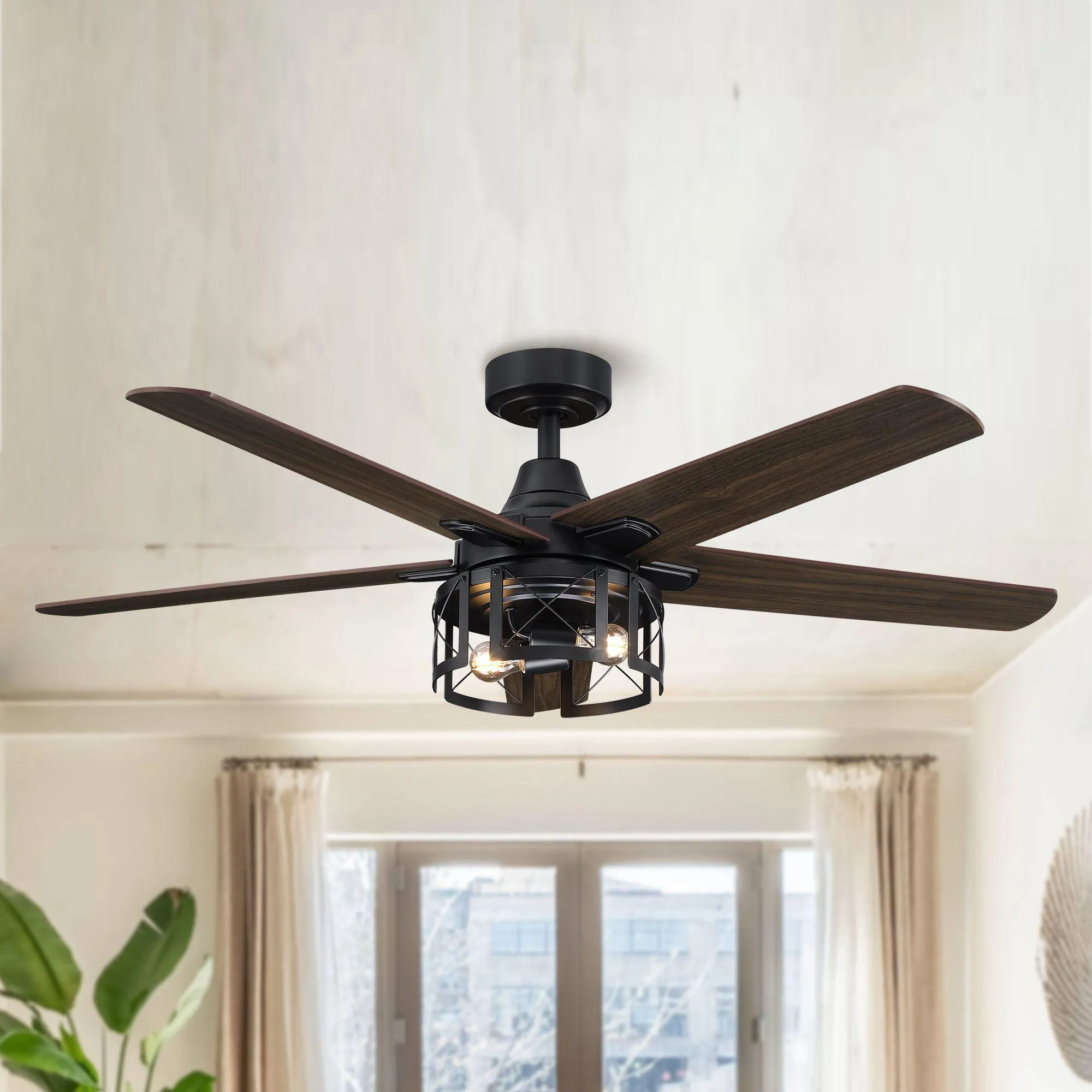 52" Kolkata Industrial Downrod Mount Reversible Ceiling Fan with Lighting and Remote Control