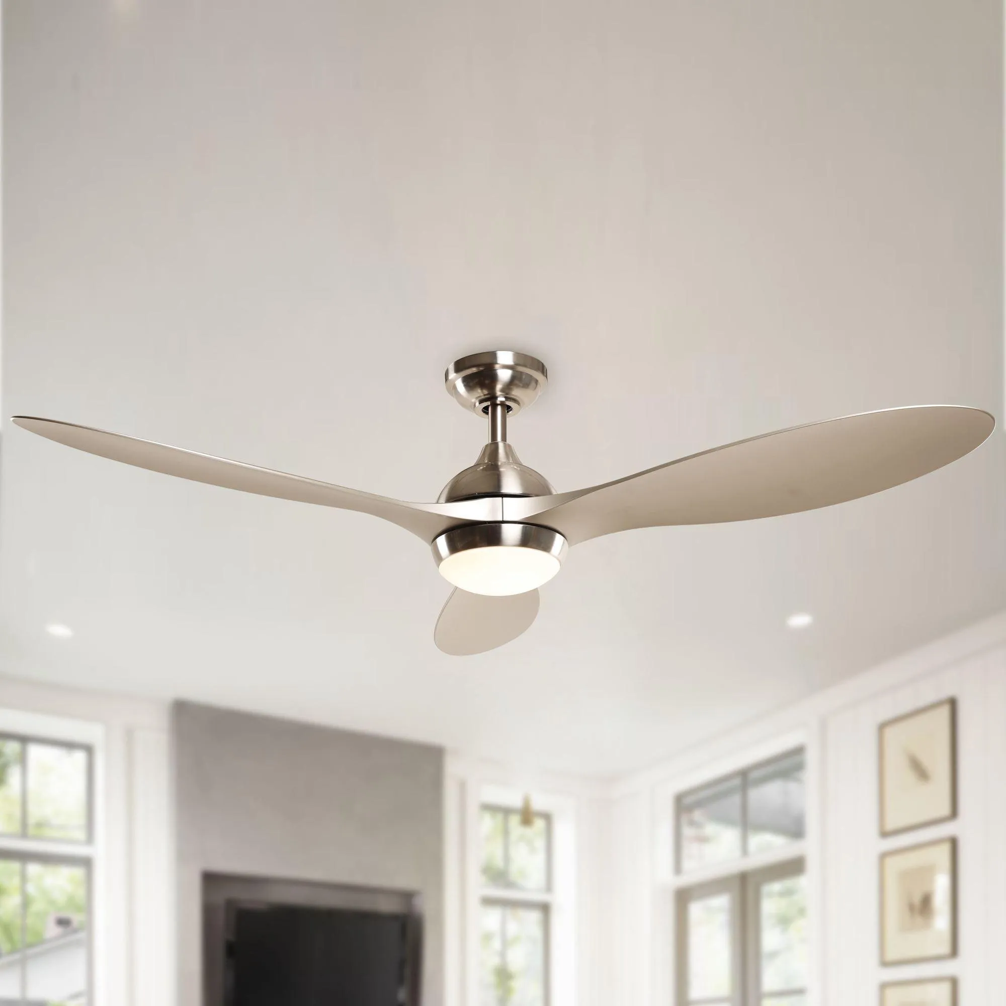 56" Bernardino Modern Brushed Nickel DC Motor Downrod Mount Reversible Ceiling Fan with Lighting and Remote Control