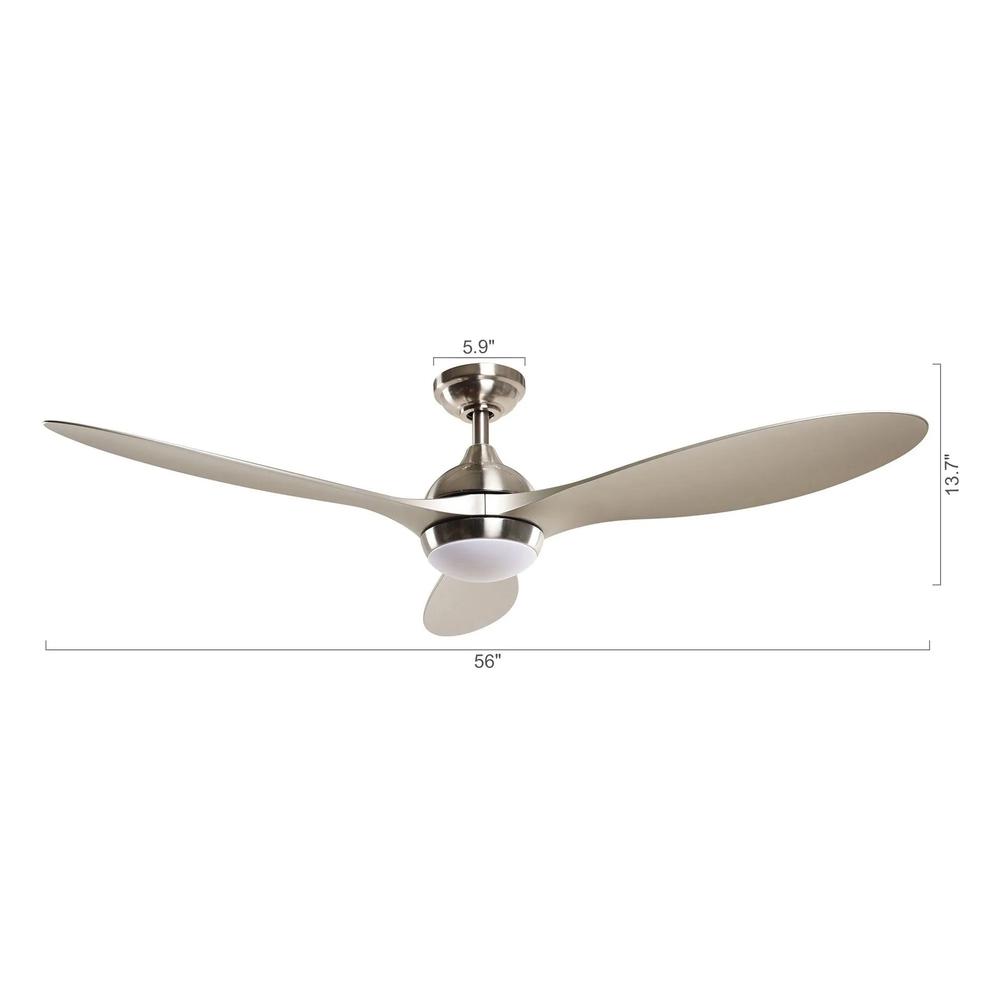 56" Bernardino Modern Brushed Nickel DC Motor Downrod Mount Reversible Ceiling Fan with Lighting and Remote Control