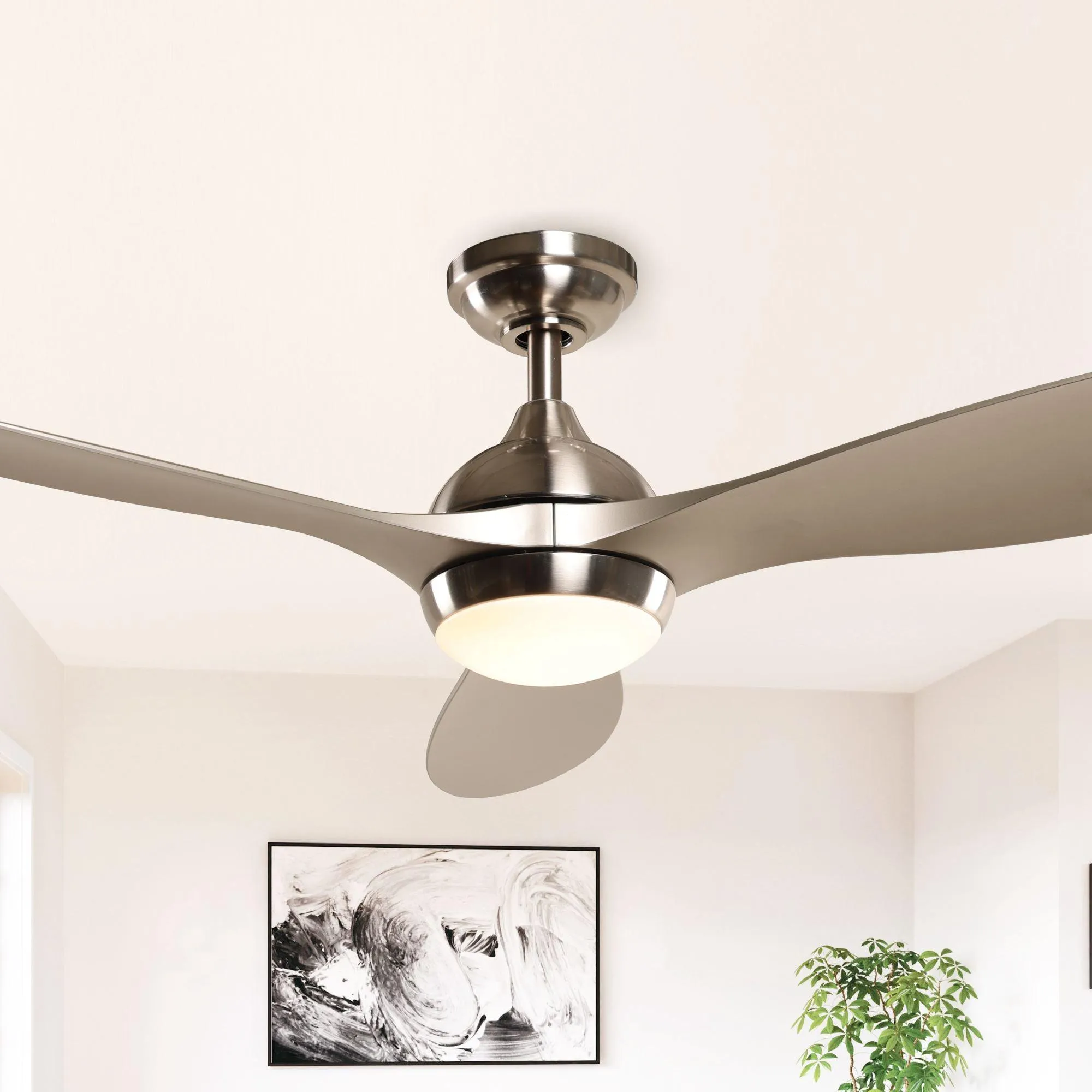 56" Bernardino Modern Brushed Nickel DC Motor Downrod Mount Reversible Ceiling Fan with Lighting and Remote Control