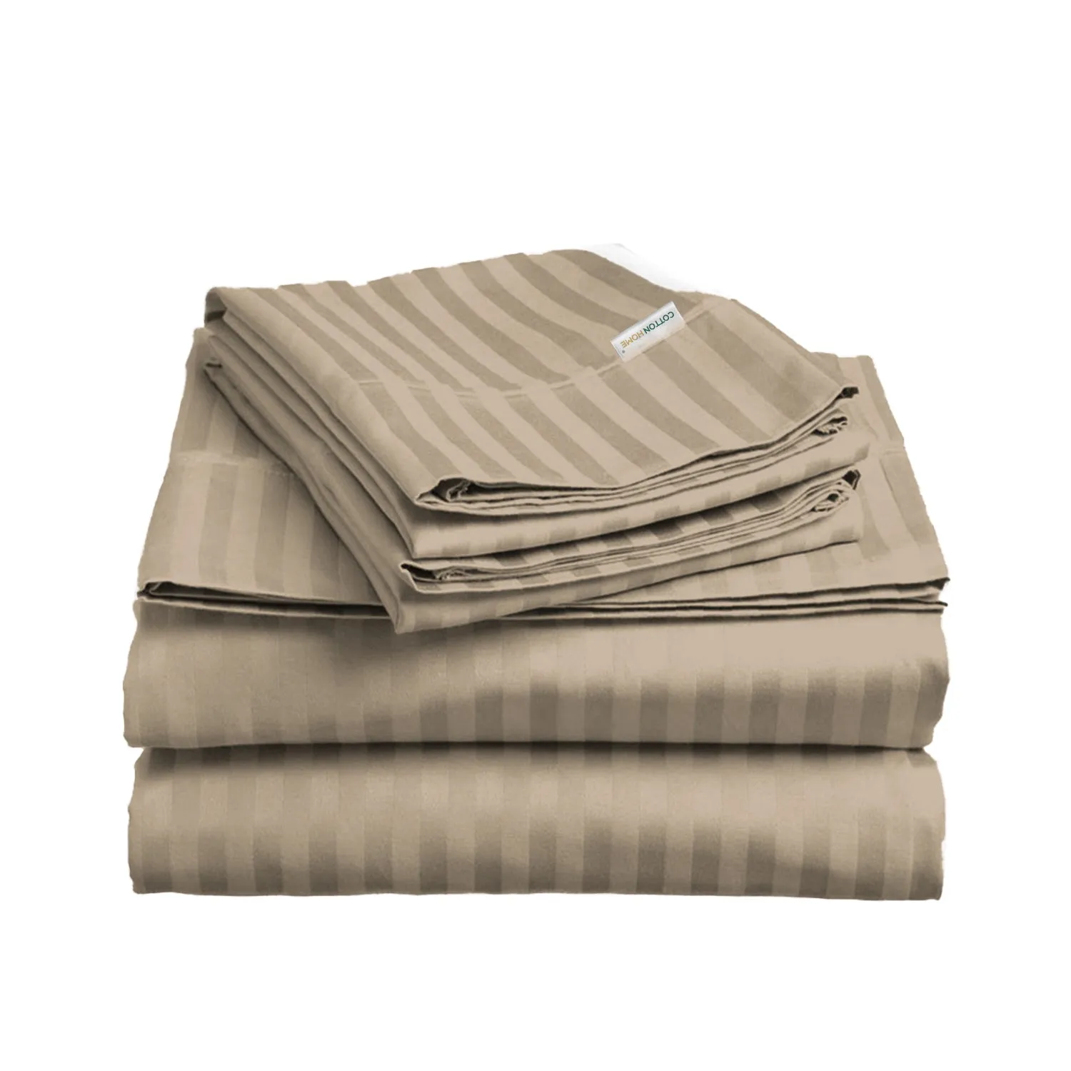 6 Piece Duvet Cover Set 240x260cm King - Light Brown Stripe