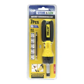 7 in 1 Yellow/Blue Ratchet Screwdriver Set