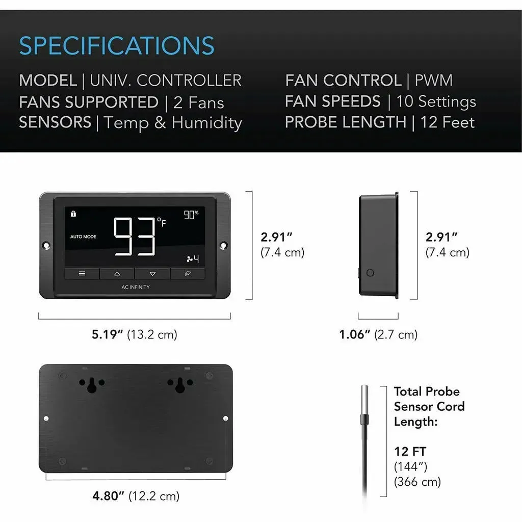 AC Infinity CLOUDLINE T12 Inline Duct Fan w/ Bluetooth Controller, 12"