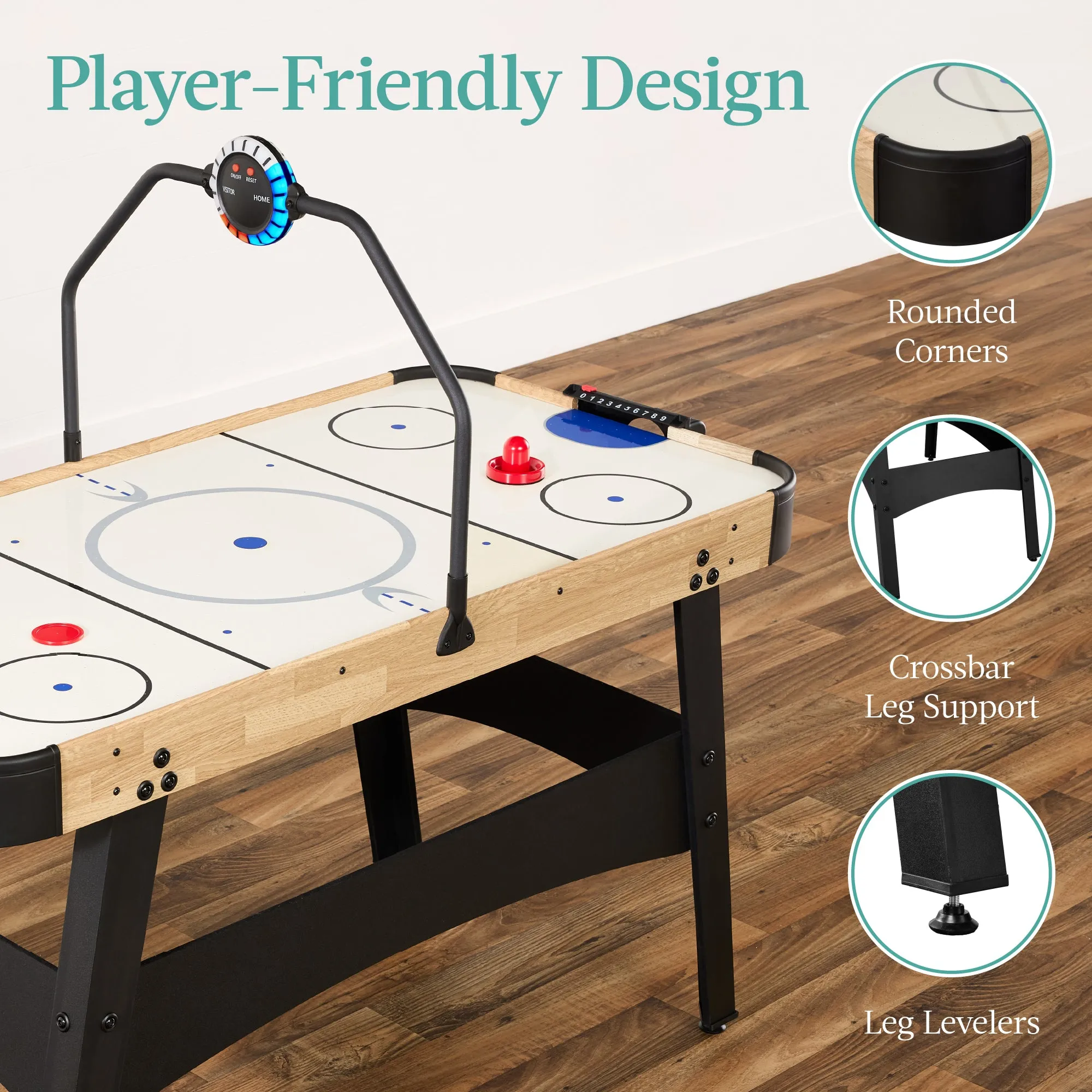 Air Hockey Game Table w/ LED Lights, Scoreboard, Powerful Motor - 54in