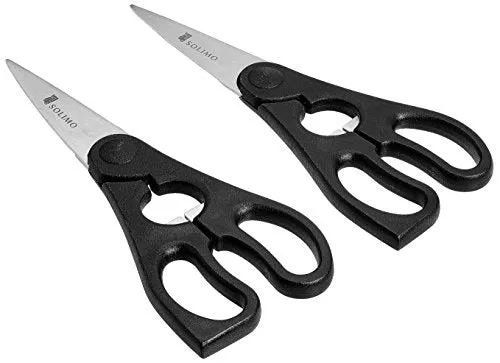 Amazon Brand - Solimo Premium High-Carbon Stainless Steel Small Detachable Kitchen Shears Set, Set of 2, Silver