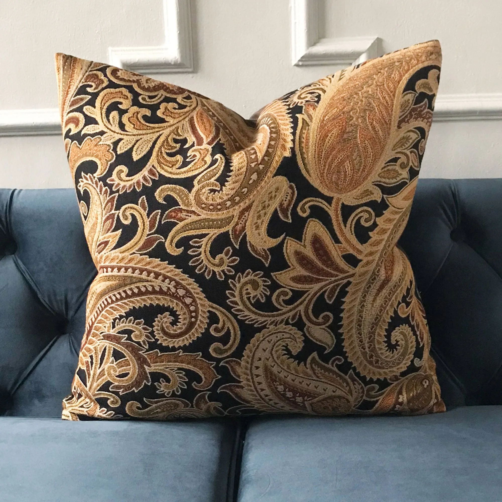 Antique Paisley Floral Throw Pillow Cover 22x22