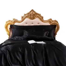 Anyhouz Beddings Black US Queen Size 3 Pcs High End Satin Smooth Duvet Cover Set Luxury Polyester Silky Soft Cozy Bedding Set