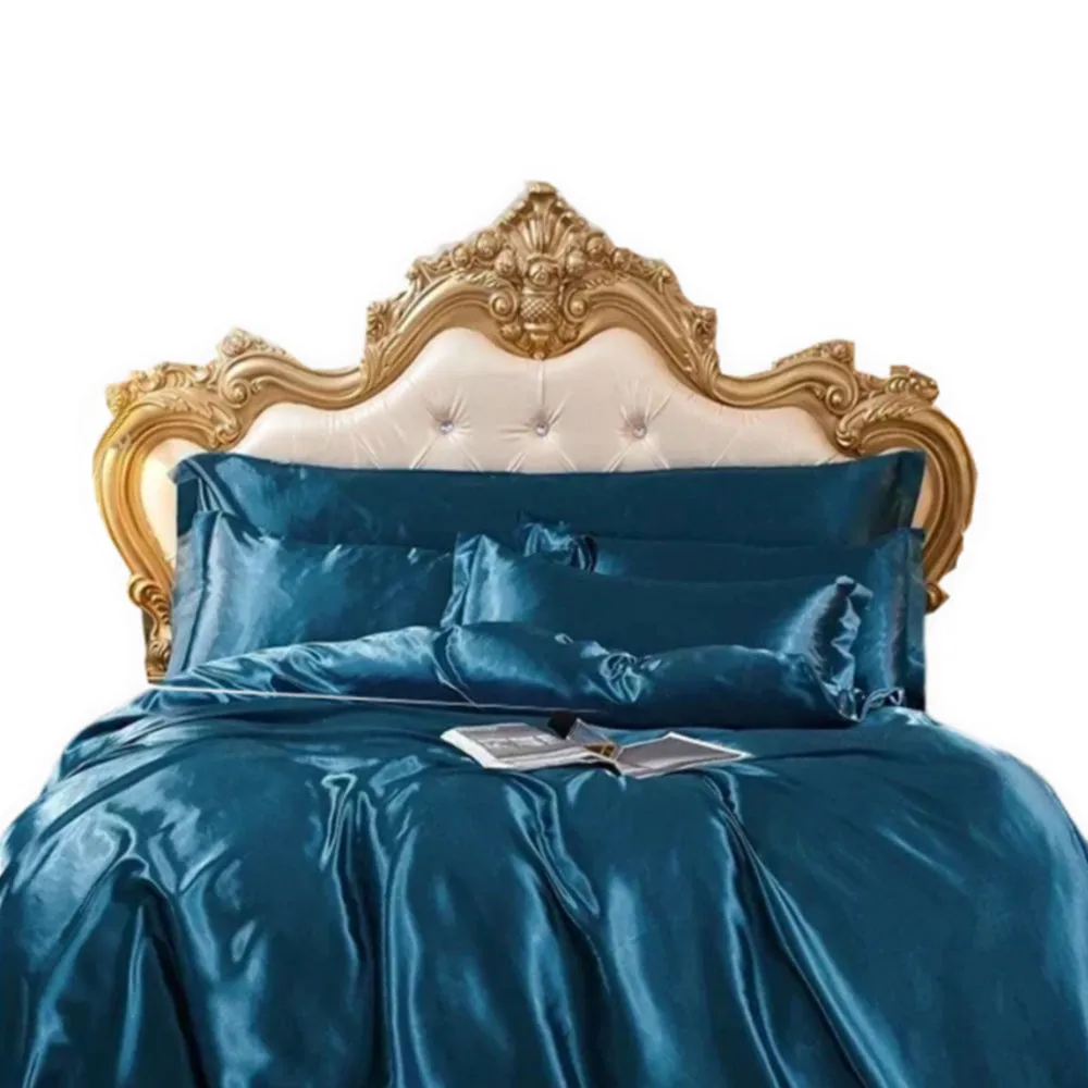 Anyhouz Beddings Blue US Full Size 3 Pcs High End Satin Smooth Duvet Cover Set Luxury Polyester Silky Soft Cozy Bedding Set