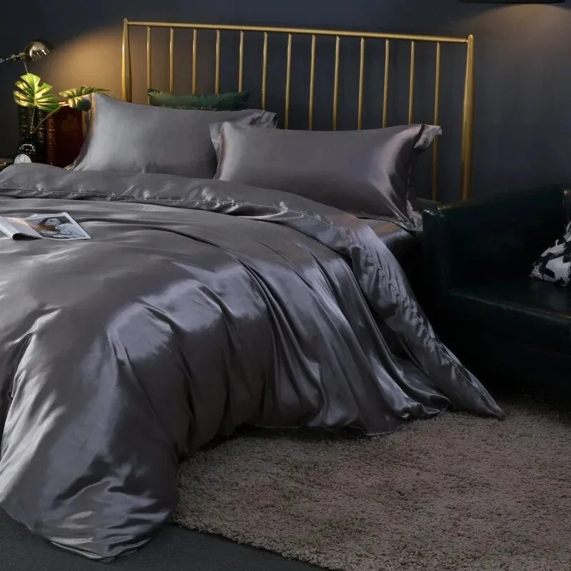 Anyhouz Beddings Gray AU Single Size 3 Pcs High End Satin Smooth Duvet Cover Set Luxury Polyester Silky Soft Cozy Bedding Set