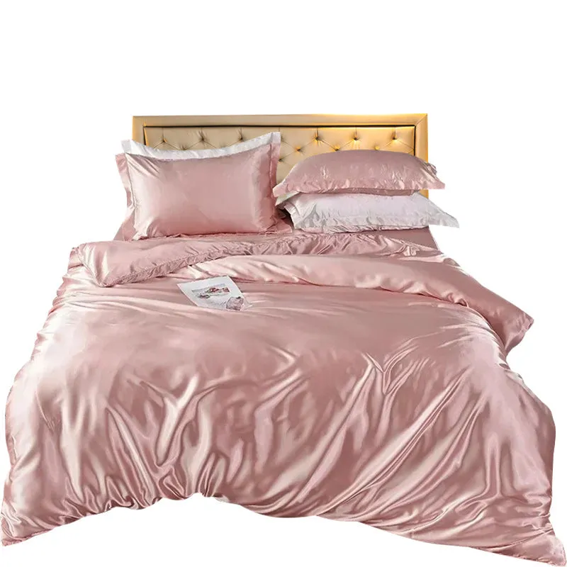 Anyhouz Beddings Light Pink AU EU King Size 3 Pc High End Satin Smooth Duvet Cover Set Luxury Polyester Silky Soft Cozy Bedding Set