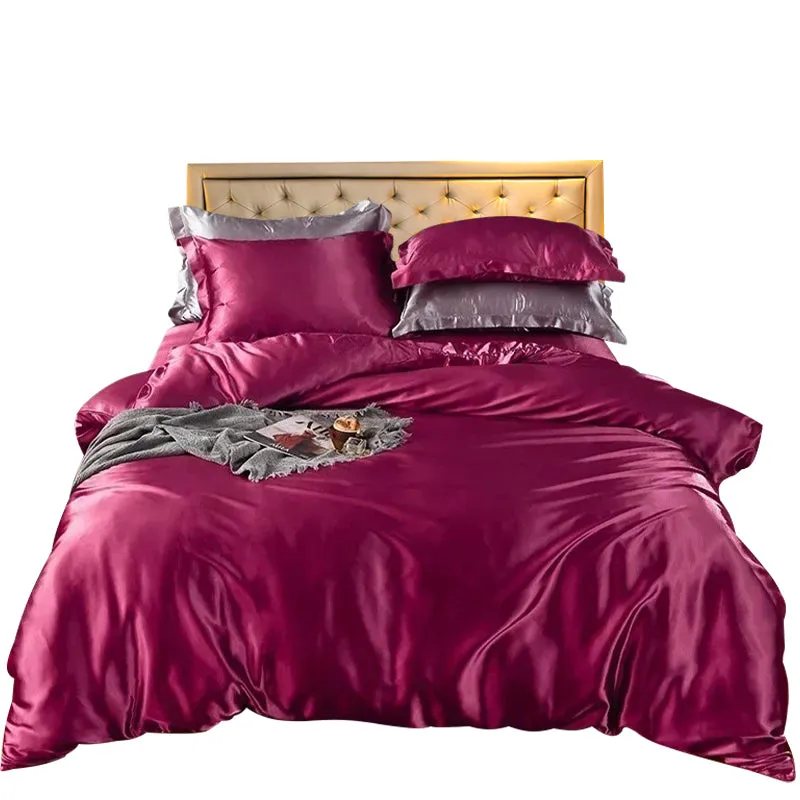 Anyhouz Beddings Magenta US King Size 3 Pcs High End Satin Smooth Duvet Cover Set Luxury Polyester Silky Soft Cozy Bedding Set