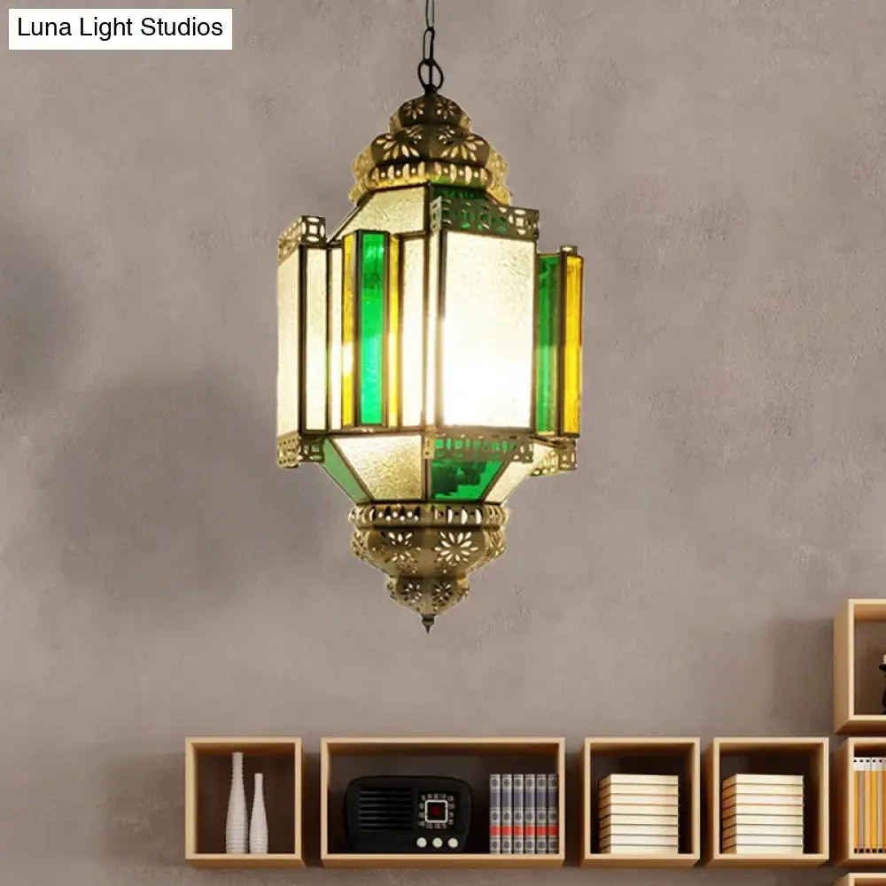 Arabian Frosted Glass Lantern Ceiling Chandelier - Brass, 3 Lights - Porch Pendant Light