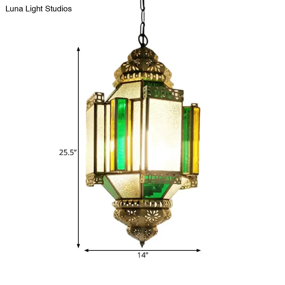 Arabian Frosted Glass Lantern Ceiling Chandelier - Brass, 3 Lights - Porch Pendant Light