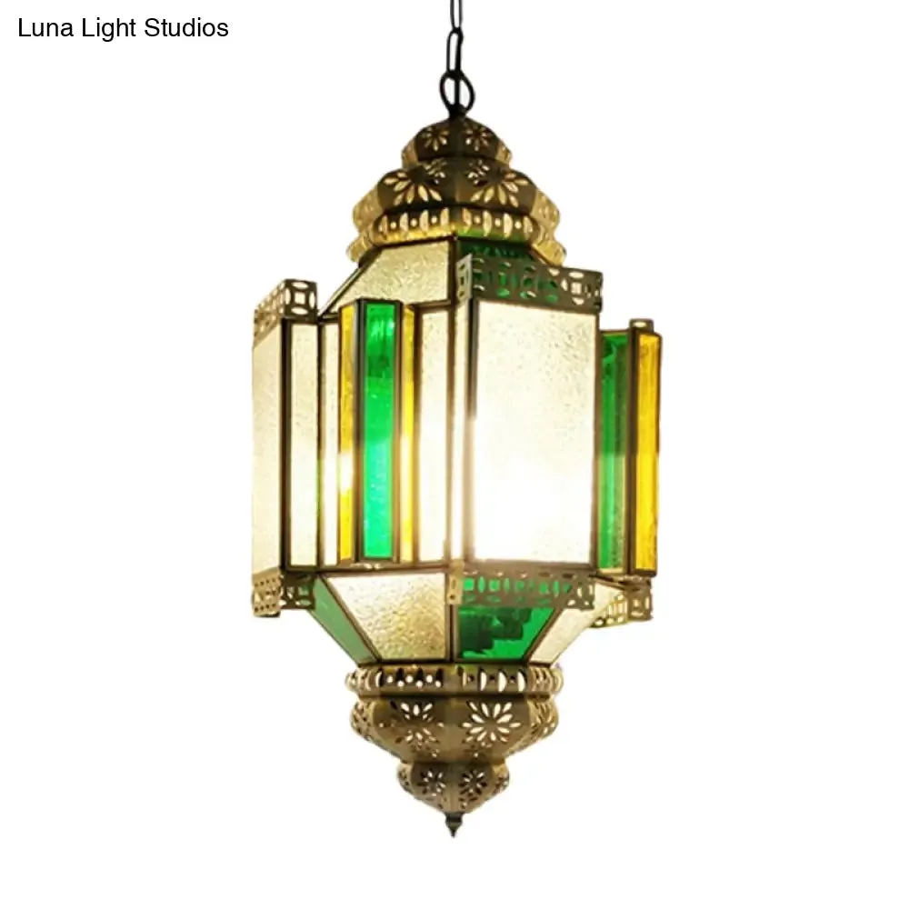 Arabian Frosted Glass Lantern Ceiling Chandelier - Brass, 3 Lights - Porch Pendant Light