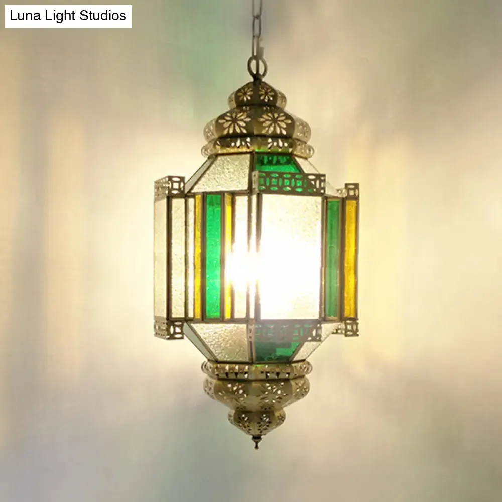 Arabian Frosted Glass Lantern Ceiling Chandelier - Brass, 3 Lights - Porch Pendant Light