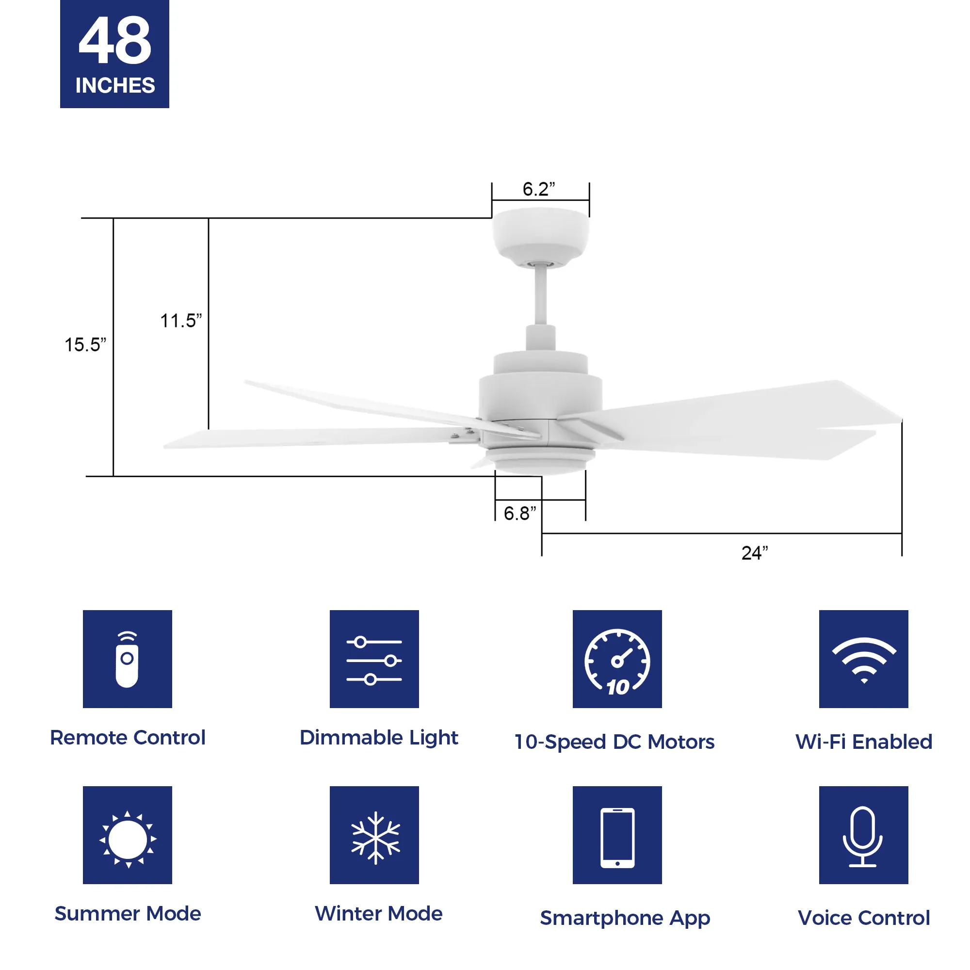 Aspen Smart Ceiling Fan with LED Light and Remote Outdoor/Indoor 48"