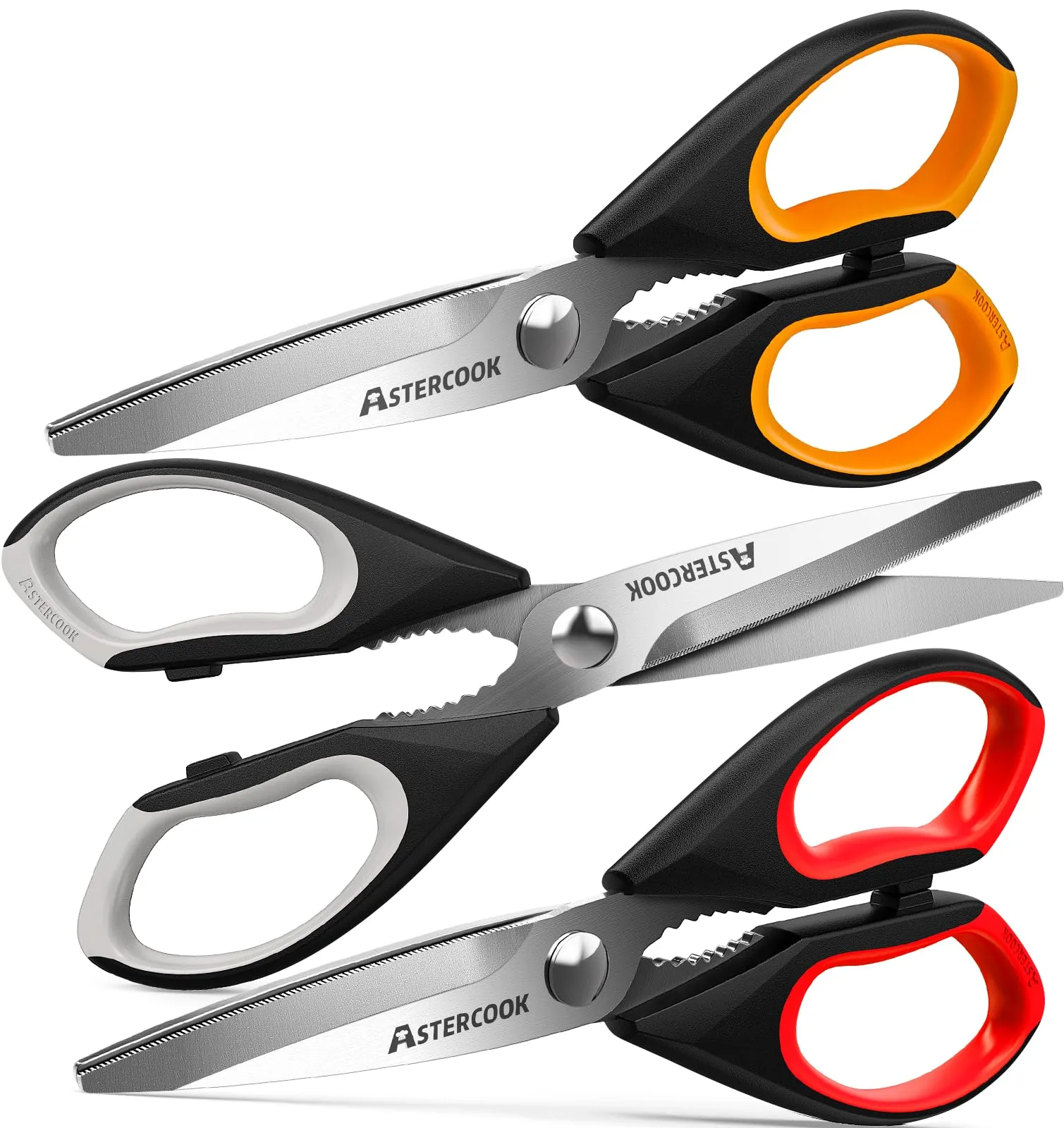 Astercook Heavy Duty Kitchen Shears with Serrated Blade, Ergonomic Handle - For Poultry, Herbs, Vegetables