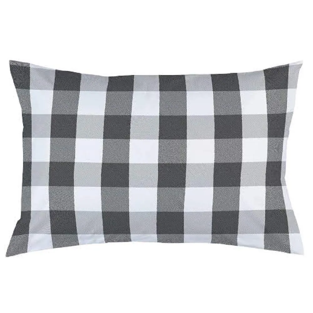 ATOOTFUSION 100% Recyclable Black Hosiery Gingham Plaid Medium Hard Cotton Bed Pillow for Real Perfect Neck Support (16" x 26") Buffalo Check Multicolored Set of 01