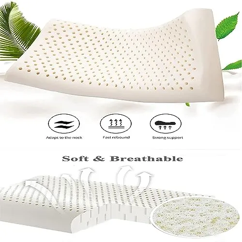 AVI 100% Natural Contour Latex Pillow 35 Density Ultra Plush Latex Foam Bed Pillow for Sleeping, Side and Stomach Sleepers- with Inner Cotton Cover, Pack of 1, White, 60x40x12/10 CM