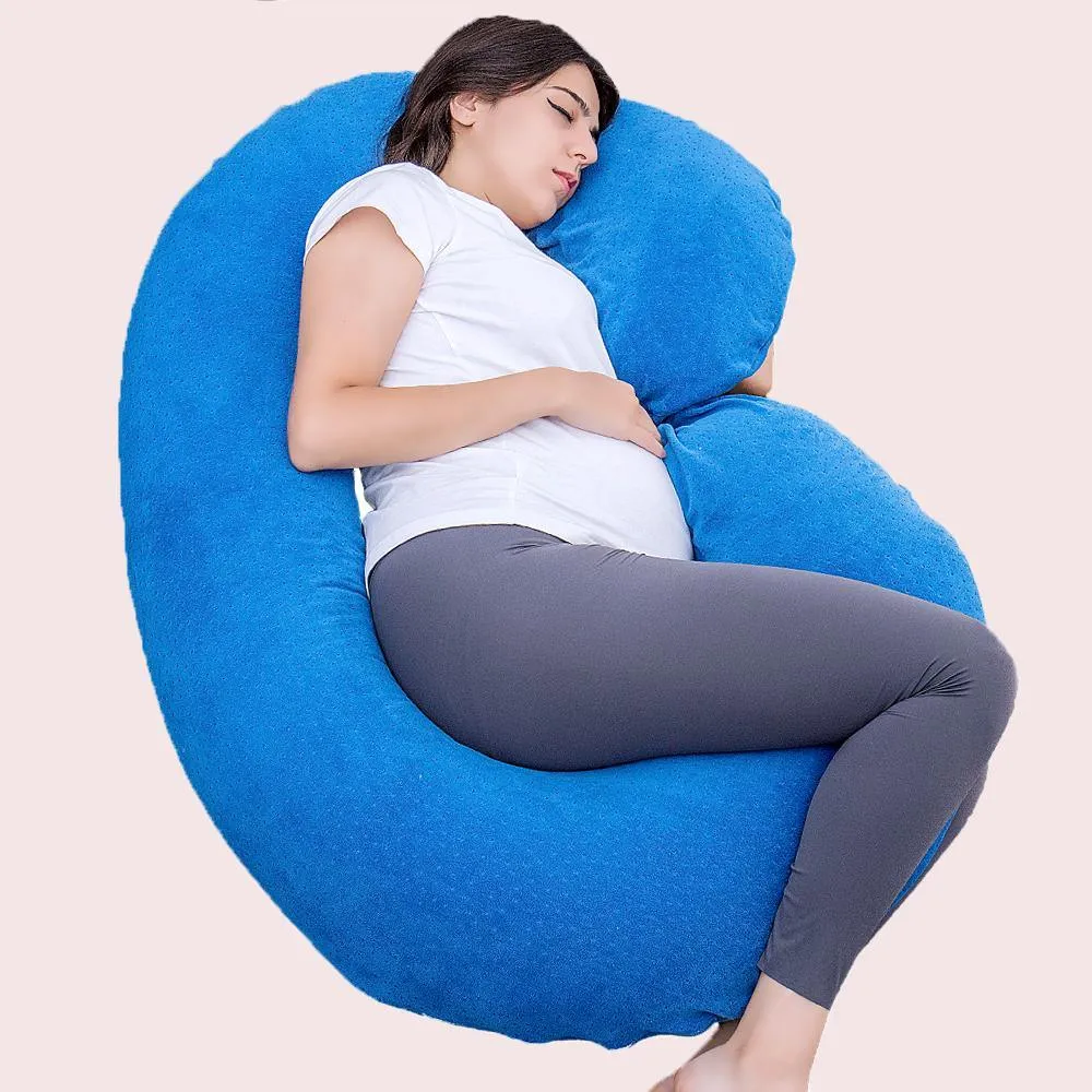 AWESLING C Shaped Full Body Pregnancy Pillow with Velour Cover (Dark Blue)