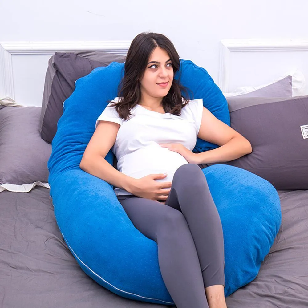 AWESLING C Shaped Full Body Pregnancy Pillow with Velour Cover (Dark Blue)