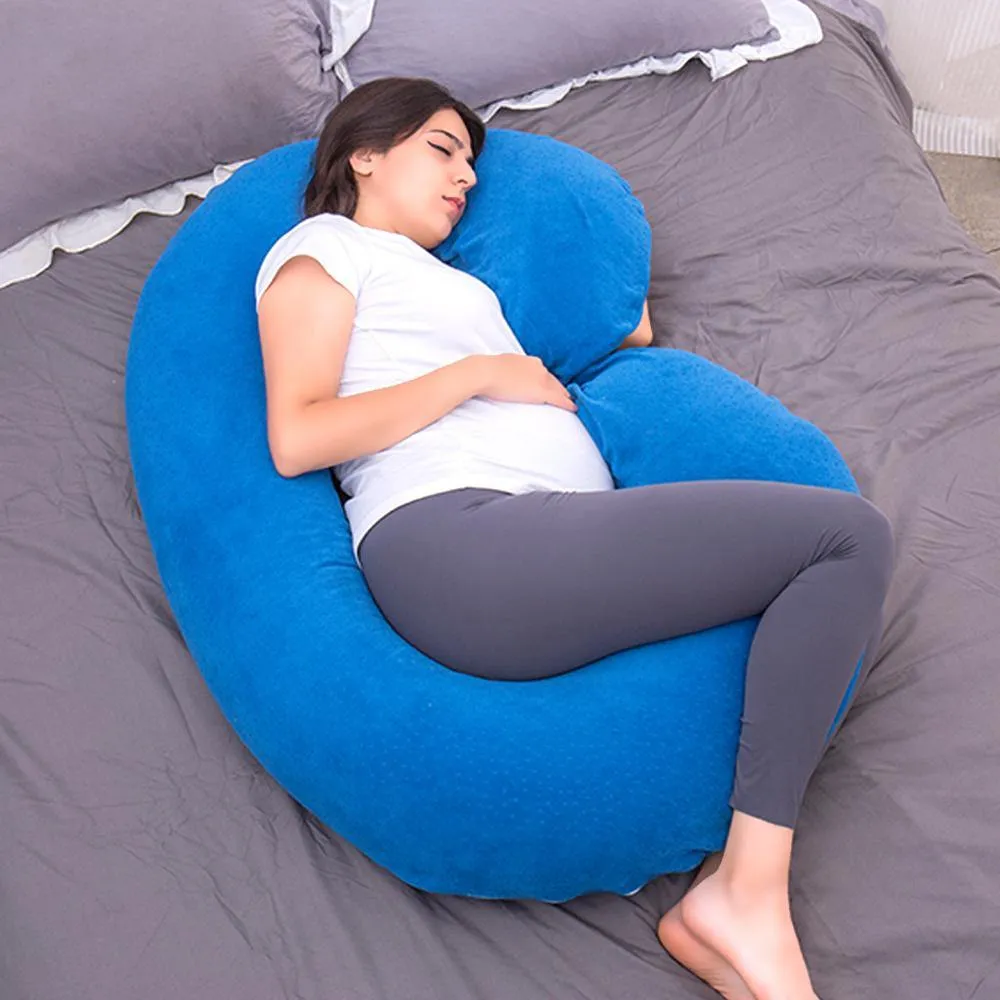 AWESLING C Shaped Full Body Pregnancy Pillow with Velour Cover (Dark Blue)