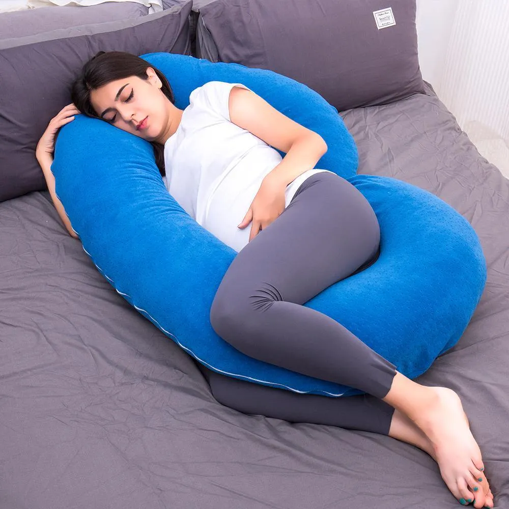 AWESLING C Shaped Full Body Pregnancy Pillow with Velour Cover (Dark Blue)