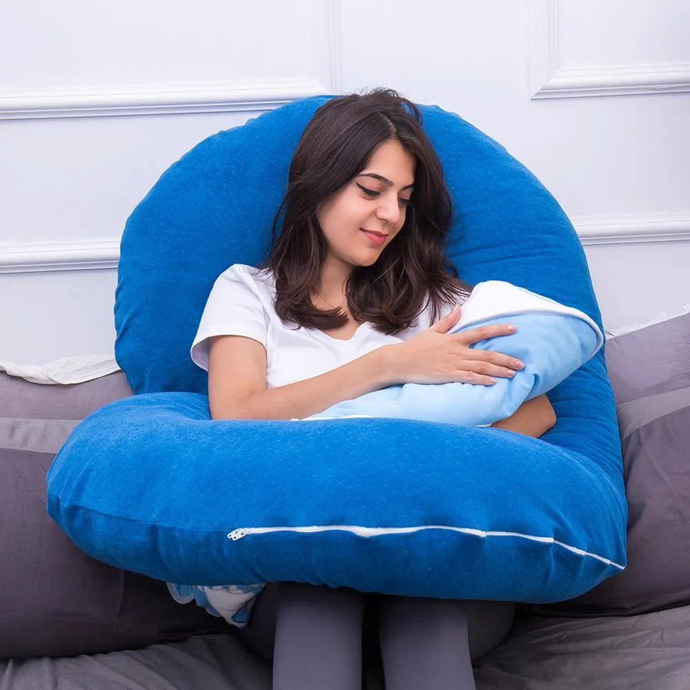 AWESLING C Shaped Full Body Pregnancy Pillow with Velour Cover (Dark Blue)