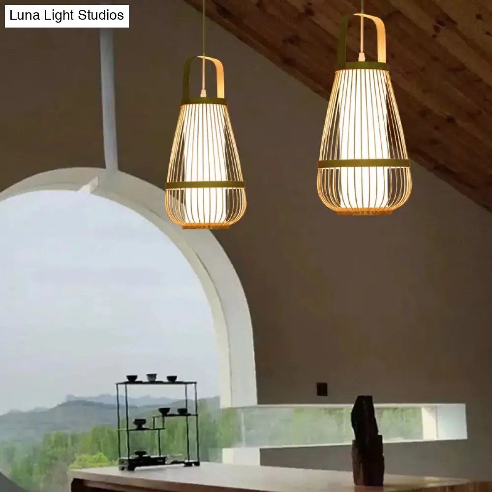 Bamboo Pendant Light - Contemporary Single-Bulb Wood Fixture