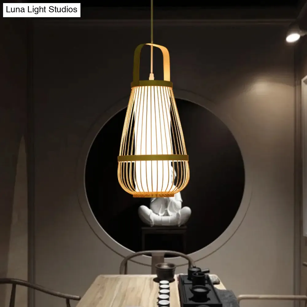 Bamboo Pendant Light - Contemporary Single-Bulb Wood Fixture