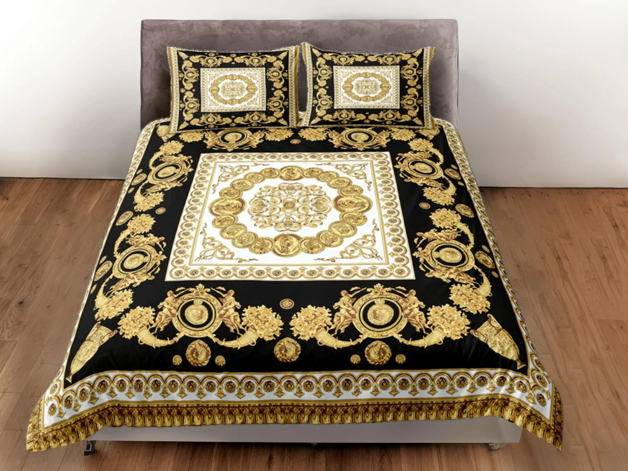 Baroque Gold Luxury Duvet Cover Set Aesthetic Bedding Set Full Victorian Decor,