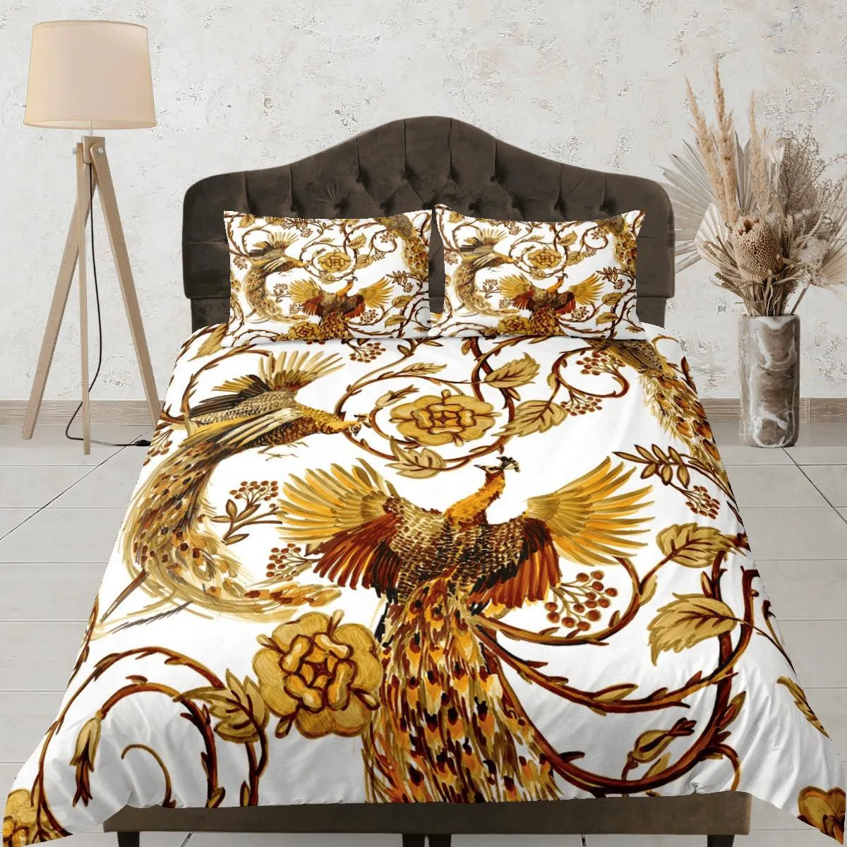 Baroque Golden Bird Luxury Duvet Cover Set Aesthetic Bedding Set Full Victorian Decor