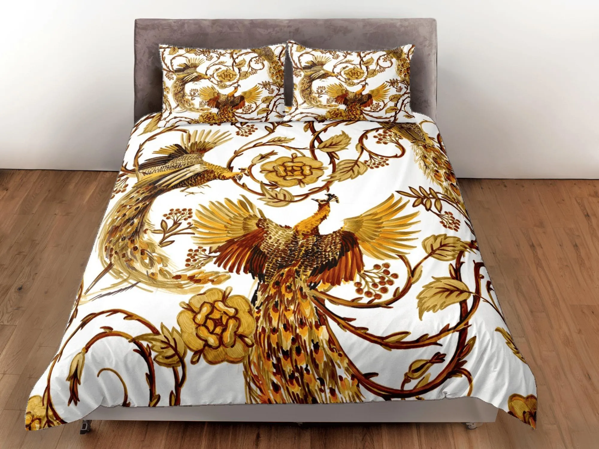 Baroque Golden Bird Luxury Duvet Cover Set Aesthetic Bedding Set Full Victorian Decor