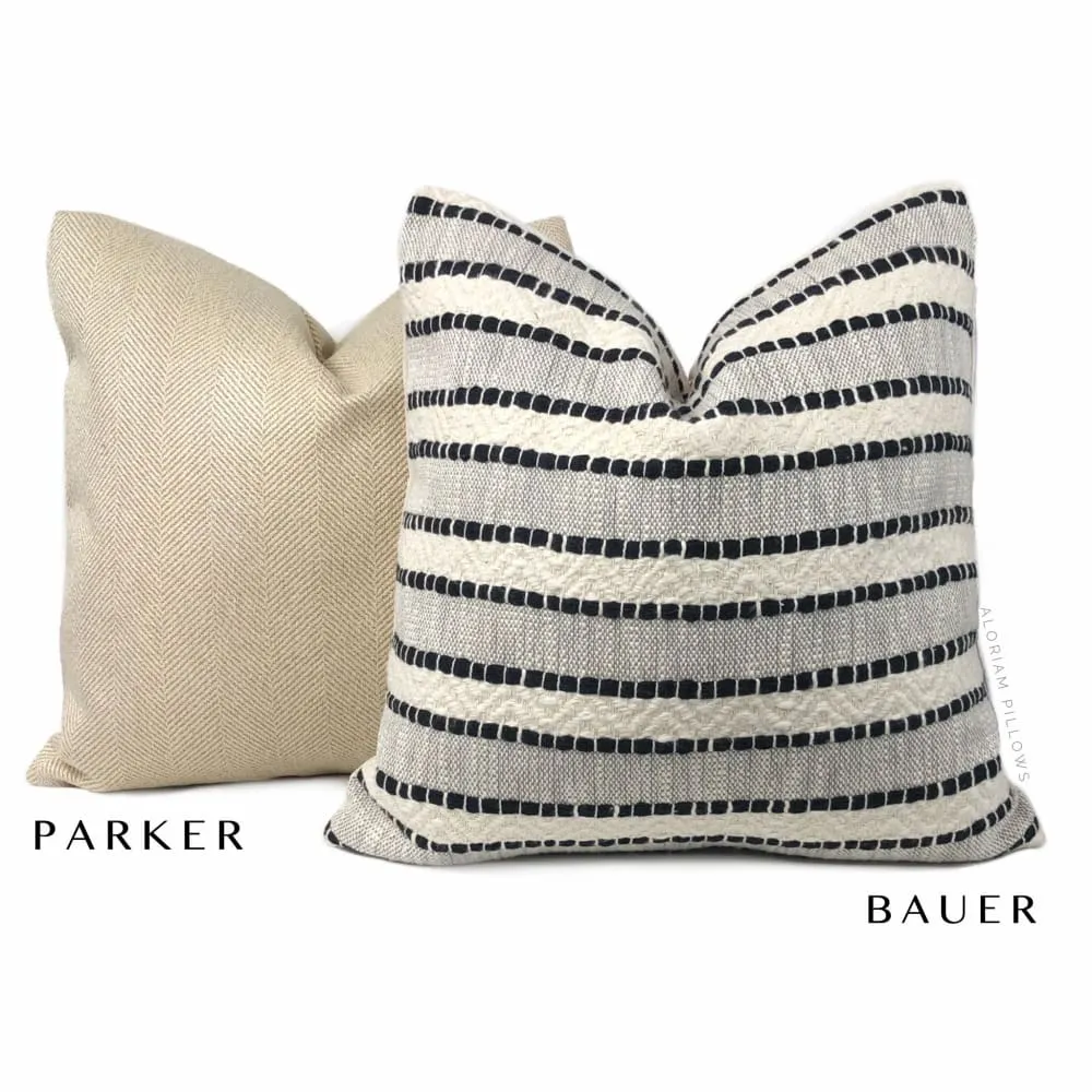 Bauer Black Ivory Textured Stripe Pillow Cover